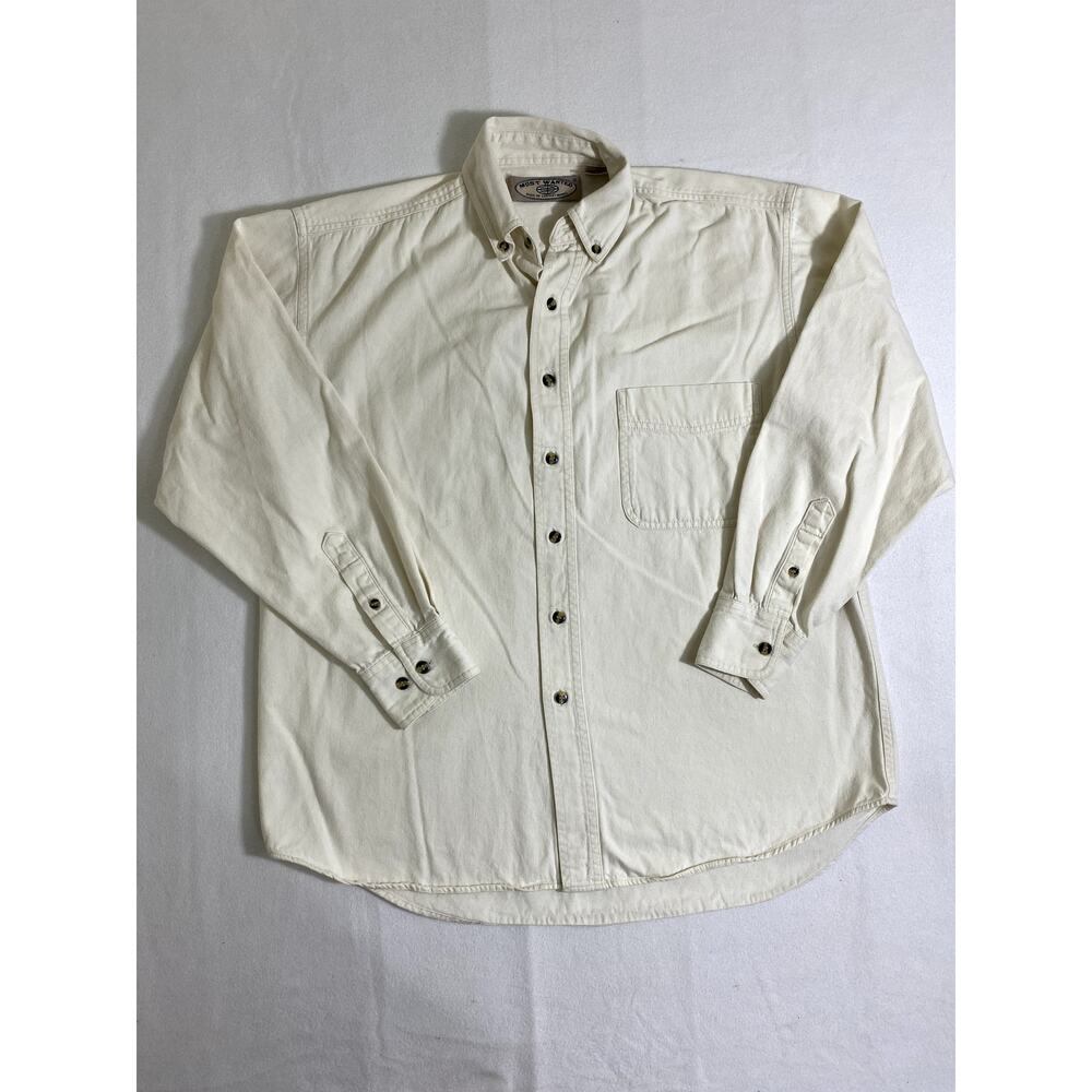 Vintage Most Wanted Cotton Shirt Men Small Cream Button Down Long Sleeve